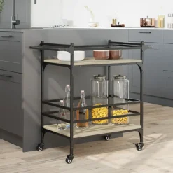 vidaXL Carrito de cocina madera ingeniería 82x40x78,5 cm Roble Sonoma Discount