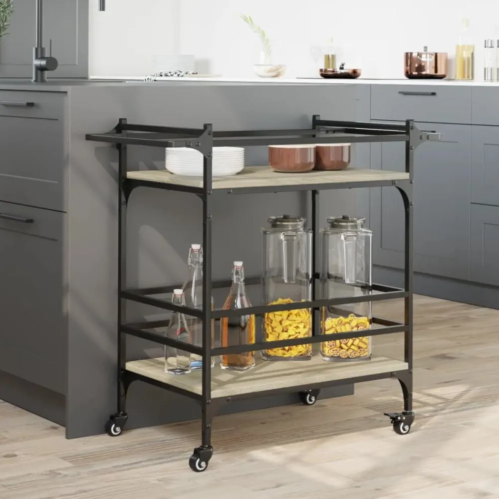 vidaXL Carrito de cocina madera ingeniería 82x40x78,5 cm Roble Sonoma Discount
