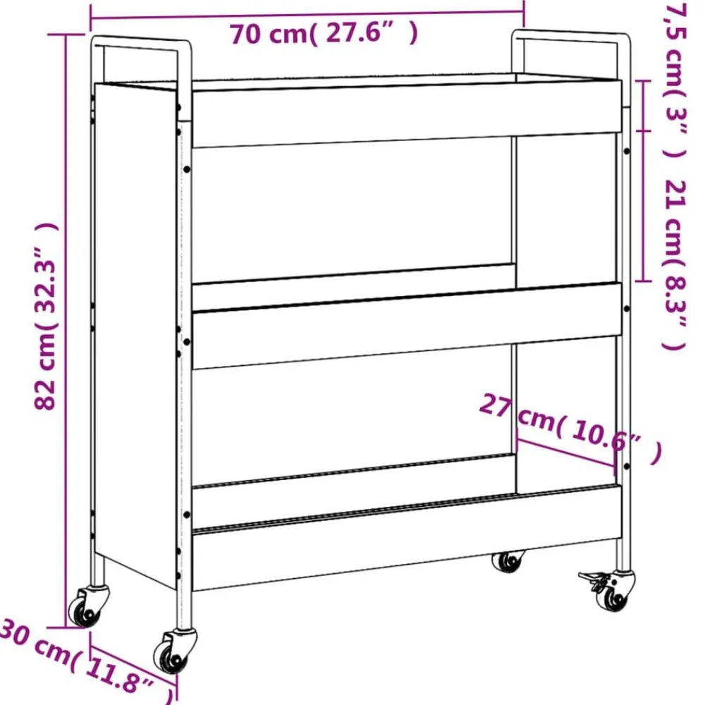vidaXL Carros E Islas-Carrito de cocina madera ingeniería 70x30x82 cm