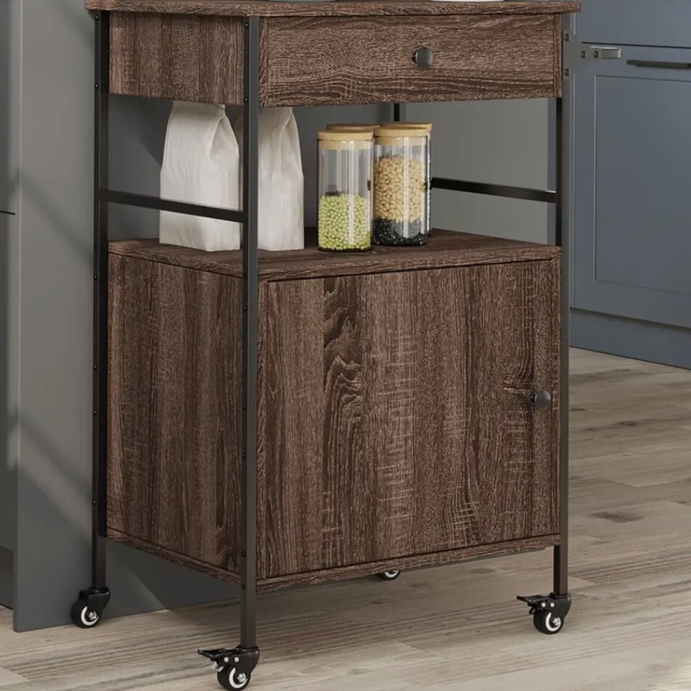 vidaXL Carrito de cocina madera ingeniería marrón roble 56x43x89,5 cm Marrón roble Hot