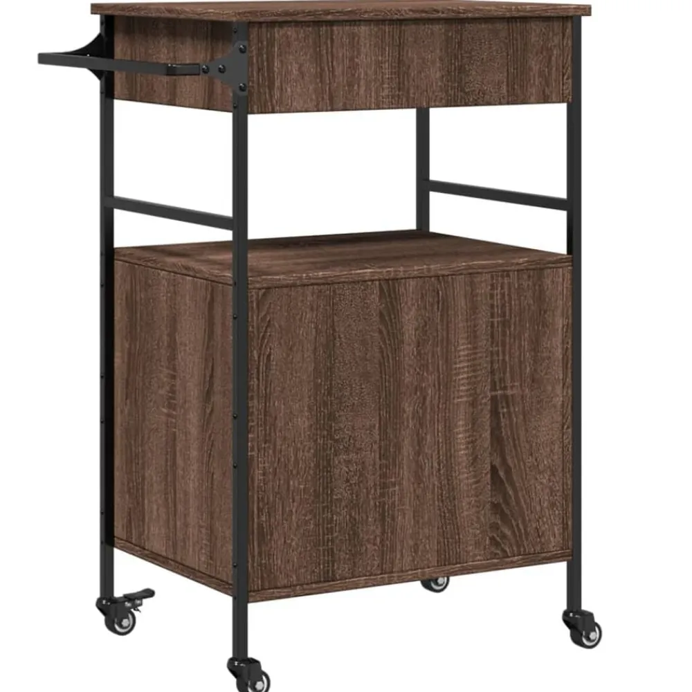 vidaXL Carrito de cocina madera ingeniería marrón roble 56x43x89,5 cm Marrón roble Hot