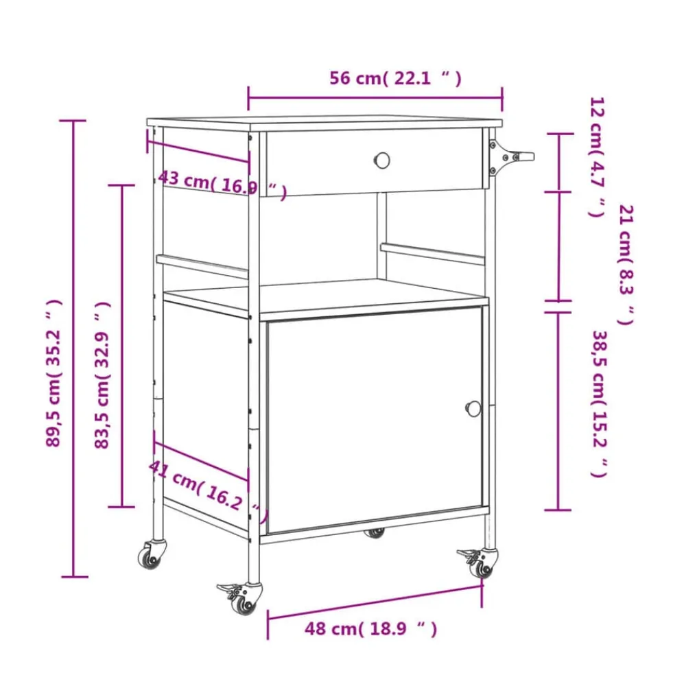 vidaXL Carrito de cocina madera ingeniería marrón roble 56x43x89,5 cm Marrón roble Hot