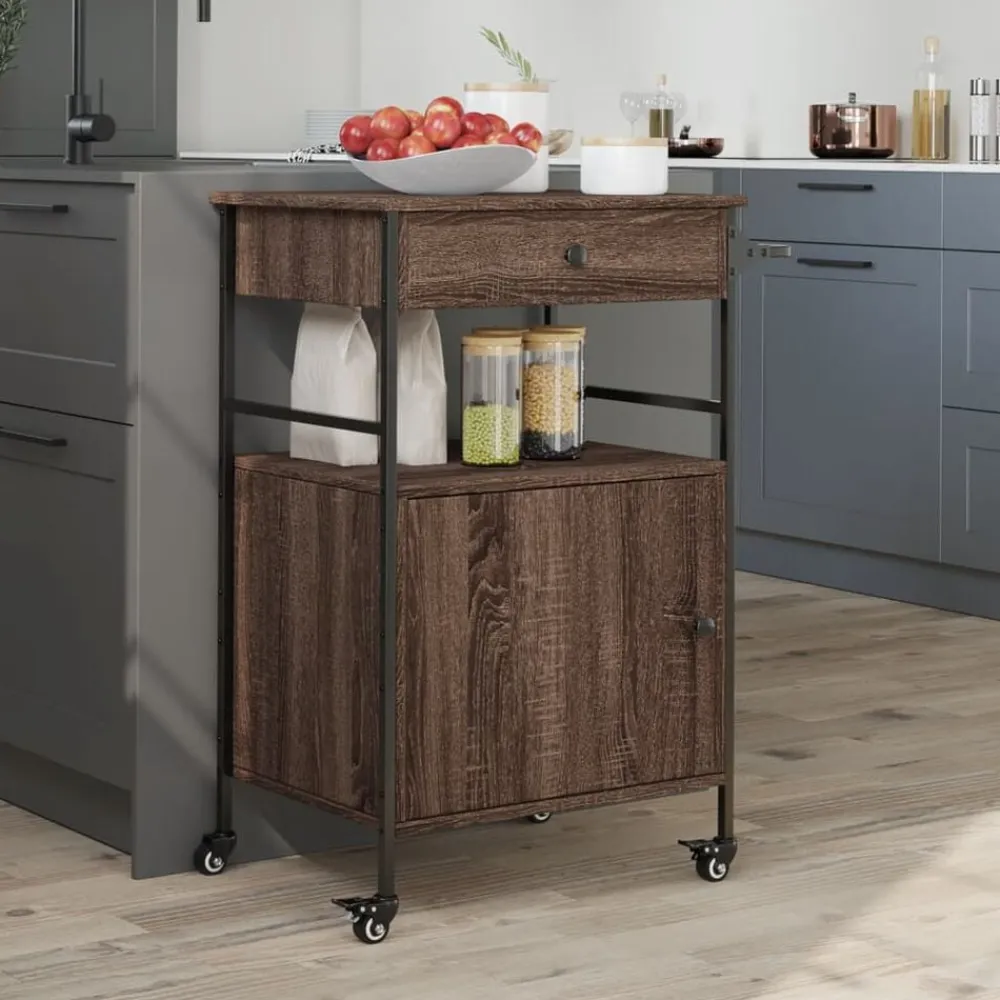 vidaXL Carrito de cocina madera ingeniería marrón roble 56x43x89,5 cm Marrón roble Hot