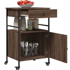 vidaXL Carrito de cocina madera ingeniería marrón roble 56x43x89,5 cm Marrón roble Hot