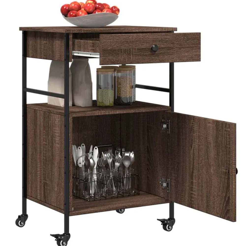 vidaXL Carrito de cocina madera ingeniería marrón roble 56x43x89,5 cm Marrón roble Hot