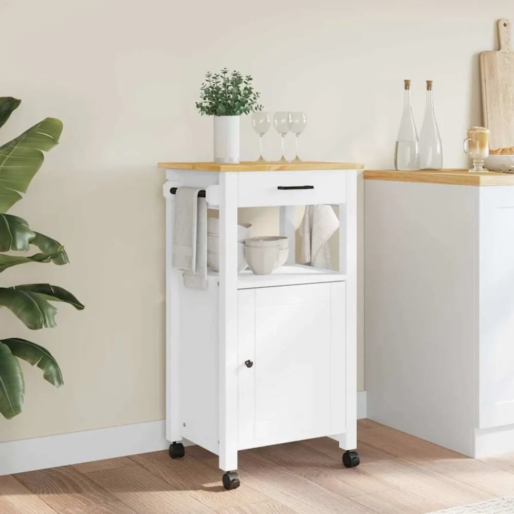 vidaXL Carros E Islas-Carrito de cocina MONZA madera maciza de pino 48x40x88,5 cm