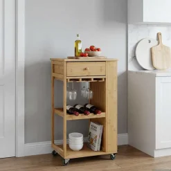 vidaXL Carros E Islas-Carrito de cocina con ruedas Natural 47,5 x 36 x 83 cm Bambú