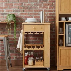 vidaXL Carros E Islas-Carrito de cocina con ruedas Natural 47,5 x 36 x 83 cm Bambú