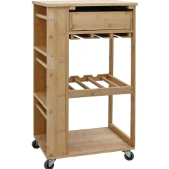 vidaXL Carros E Islas-Carrito de cocina con ruedas Natural 47,5 x 36 x 83 cm Bambú