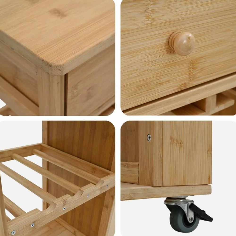 vidaXL Carros E Islas-Carrito de cocina con ruedas Natural 47,5 x 36 x 83 cm Bambú