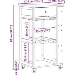 vidaXL Carros E Islas-Carrito de cocina con ruedas Natural 47,5 x 36 x 83 cm Bambú
