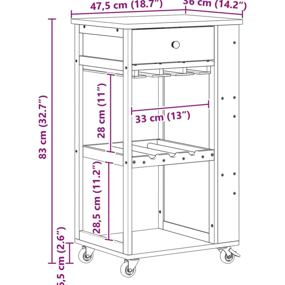 vidaXL Carros E Islas-Carrito de cocina con ruedas Natural 47,5 x 36 x 83 cm Bambú