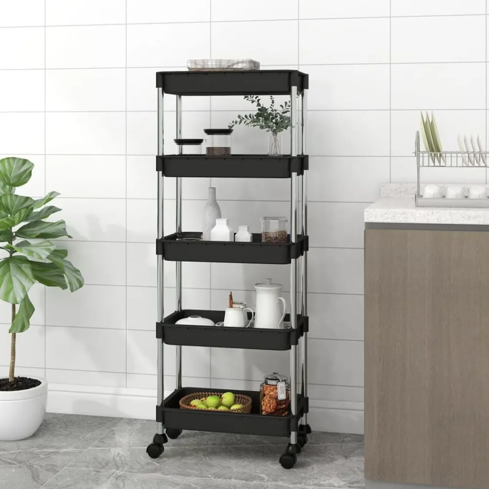 vidaXL Carros E Islas-Carrito de cocina 5 niveles hierro y ABS 42x29x128 cm