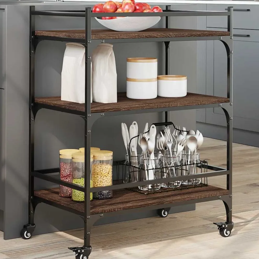 vidaXL Carrito de cocina madera ingeniería marrón roble 65x40x86,5 cm Marrón roble Best