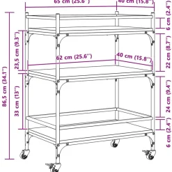 vidaXL Carrito de cocina madera ingeniería marrón roble 65x40x86,5 cm Marrón roble Best