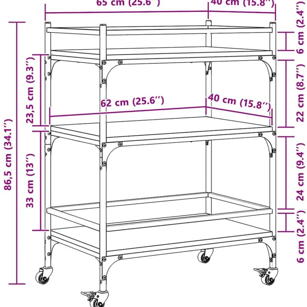 vidaXL Carrito de cocina madera ingeniería marrón roble 65x40x86,5 cm Marrón roble Best