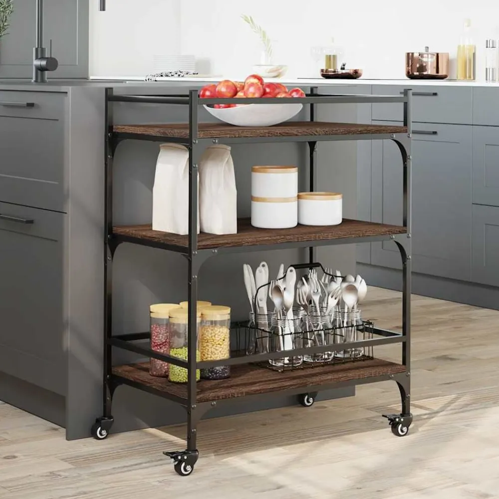 vidaXL Carrito de cocina madera ingeniería marrón roble 65x40x86,5 cm Marrón roble Best