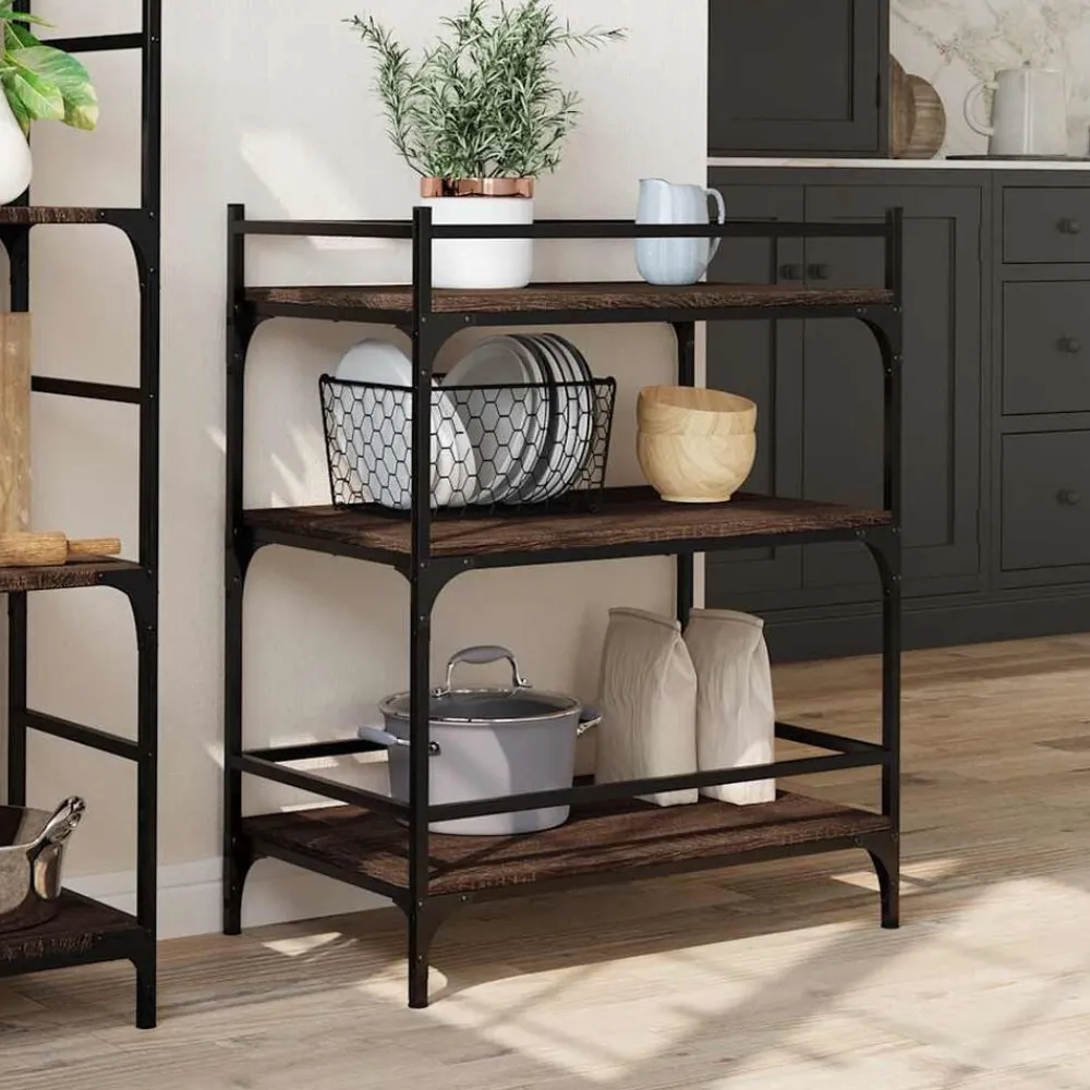 vidaXL Carrito de cocina madera ingeniería marrón roble 65x40x86,5 cm Marrón roble Best