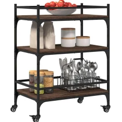 vidaXL Carrito de cocina madera ingeniería marrón roble 65x40x86,5 cm Marrón roble Best