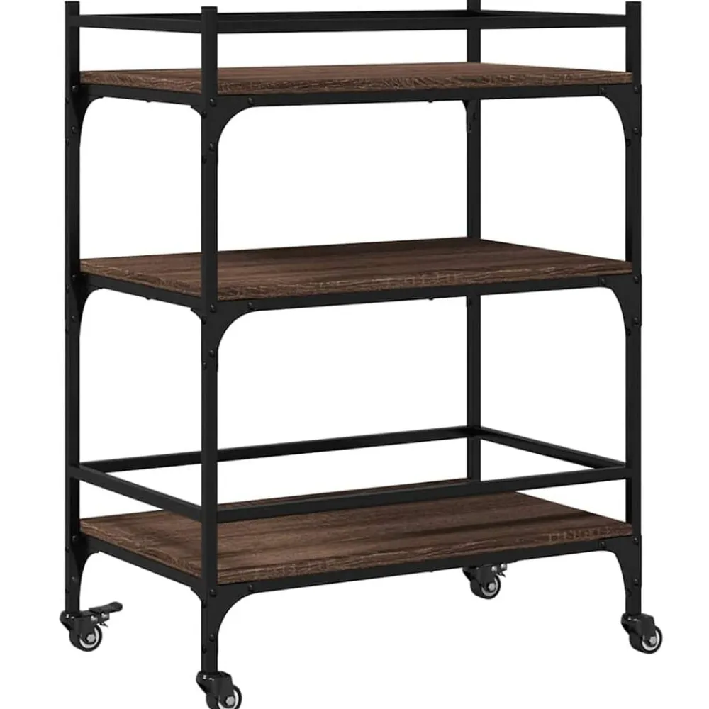 vidaXL Carrito de cocina madera ingeniería marrón roble 65x40x86,5 cm Marrón roble Best