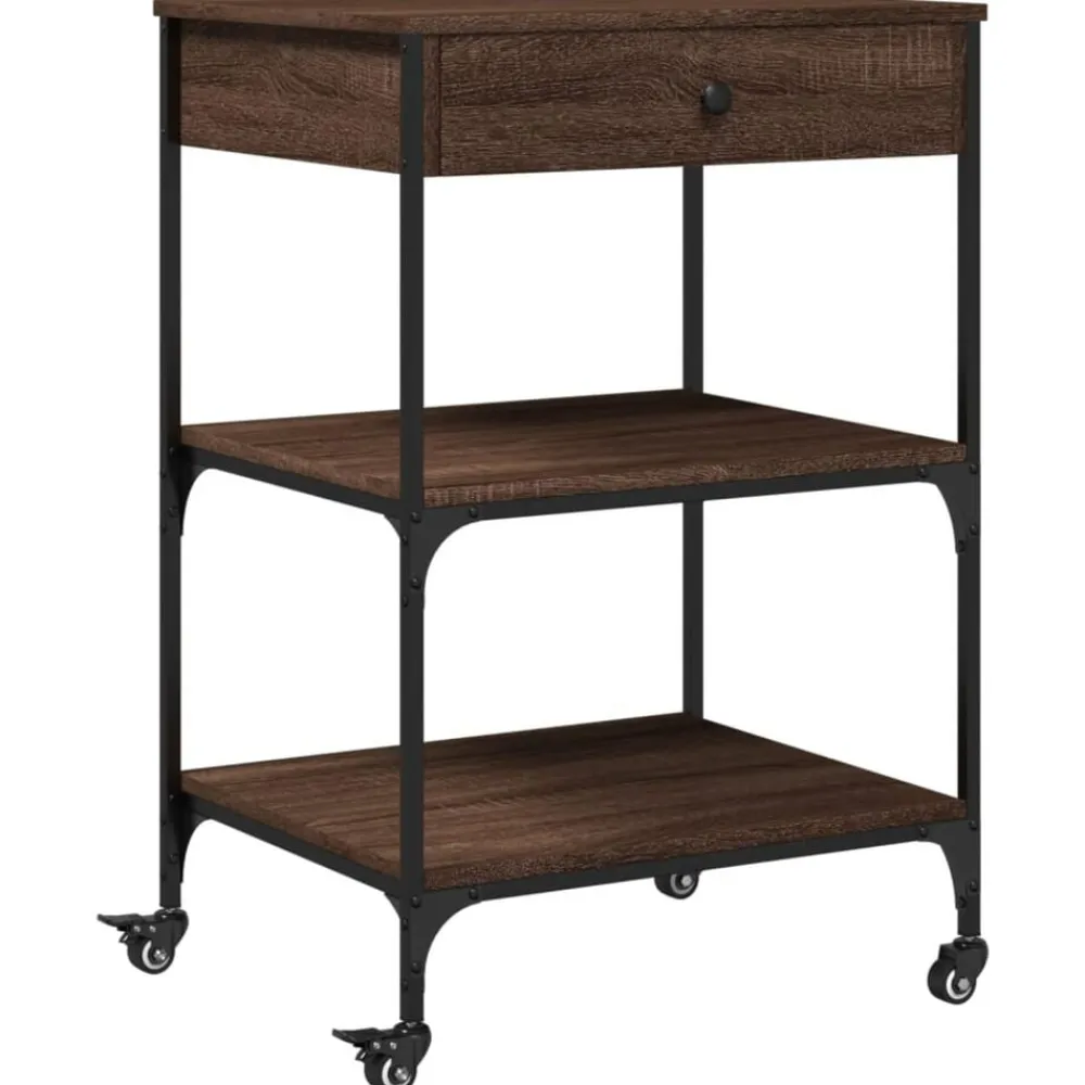 vidaXL Carros E Islas-Carrito de cocina madera ingeniería marrón roble 60x48x89,5 cm