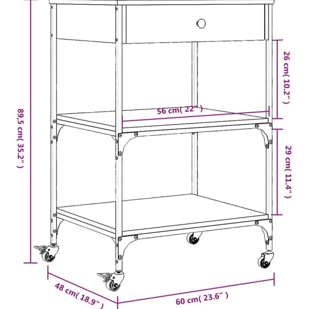 vidaXL Carros E Islas-Carrito de cocina madera ingeniería marrón roble 60x48x89,5 cm
