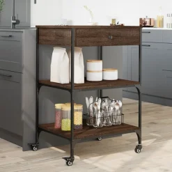 vidaXL Carros E Islas-Carrito de cocina madera ingeniería marrón roble 60x48x89,5 cm
