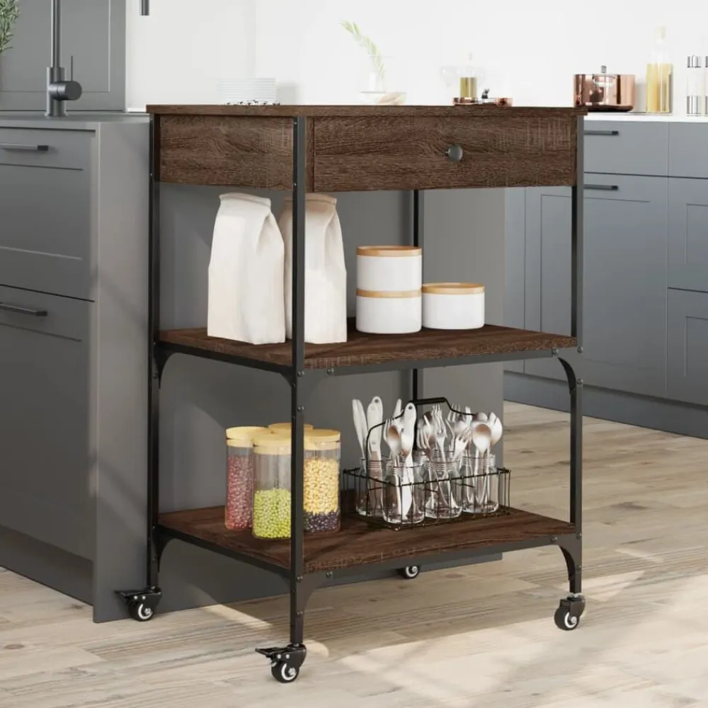 vidaXL Carros E Islas-Carrito de cocina madera ingeniería marrón roble 60x48x89,5 cm