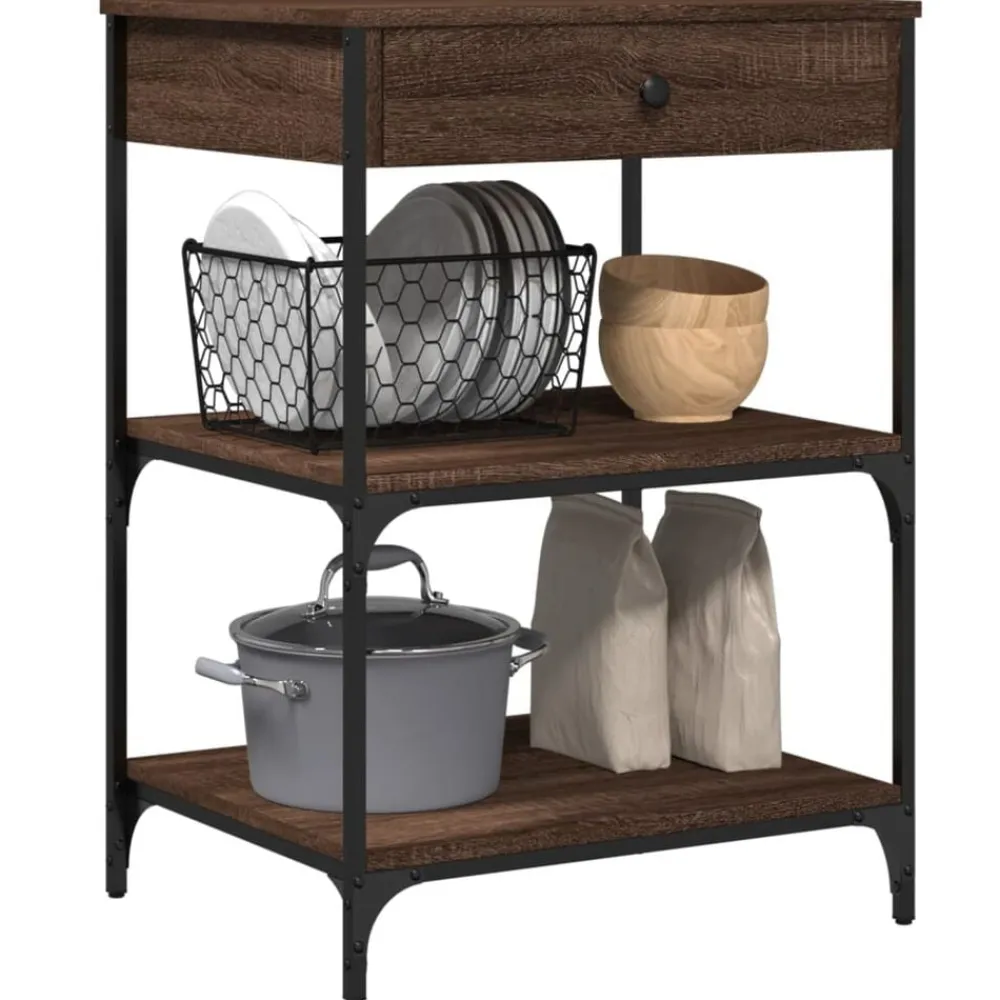 vidaXL Carros E Islas-Carrito de cocina madera ingeniería marrón roble 60x48x89,5 cm