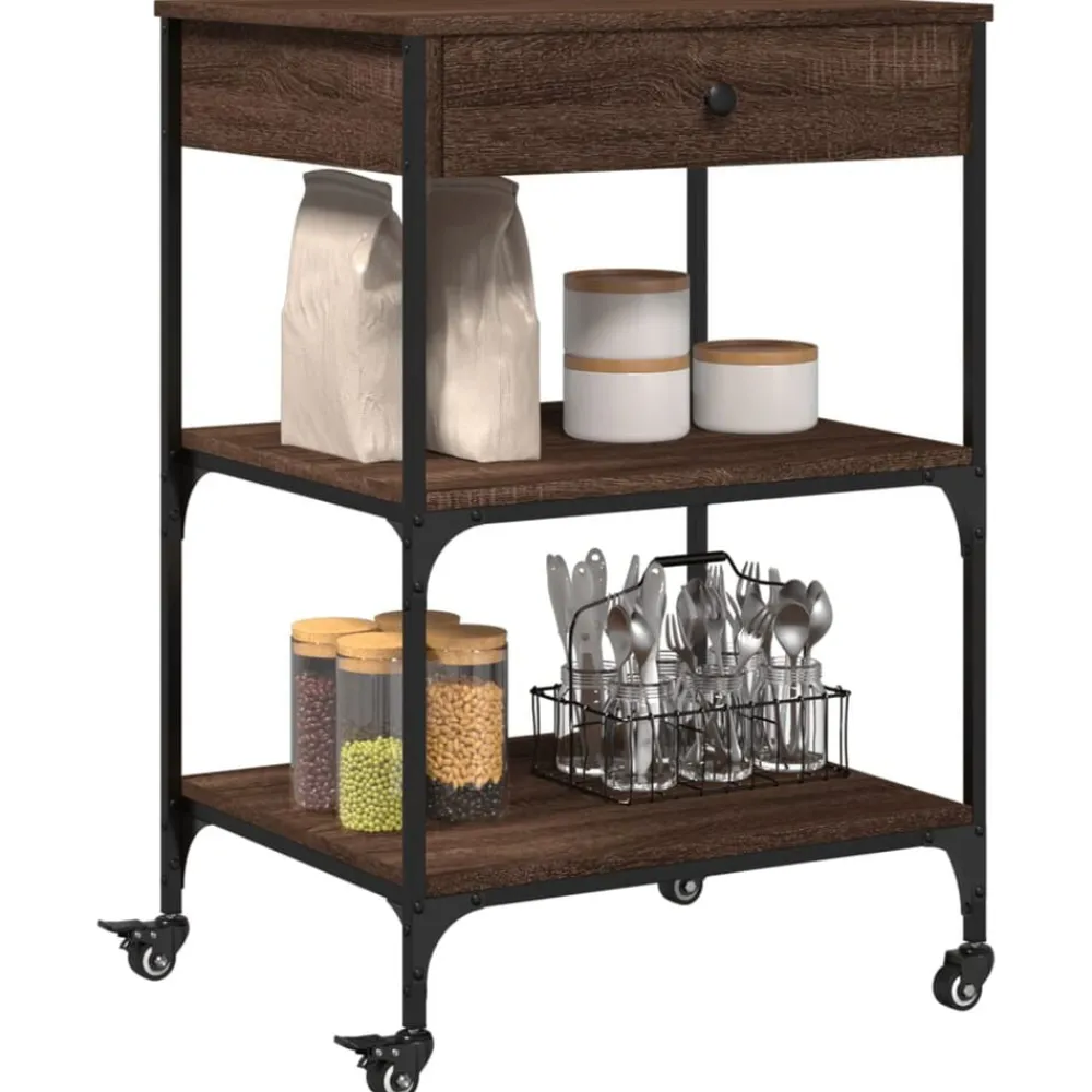 vidaXL Carros E Islas-Carrito de cocina madera ingeniería marrón roble 60x48x89,5 cm