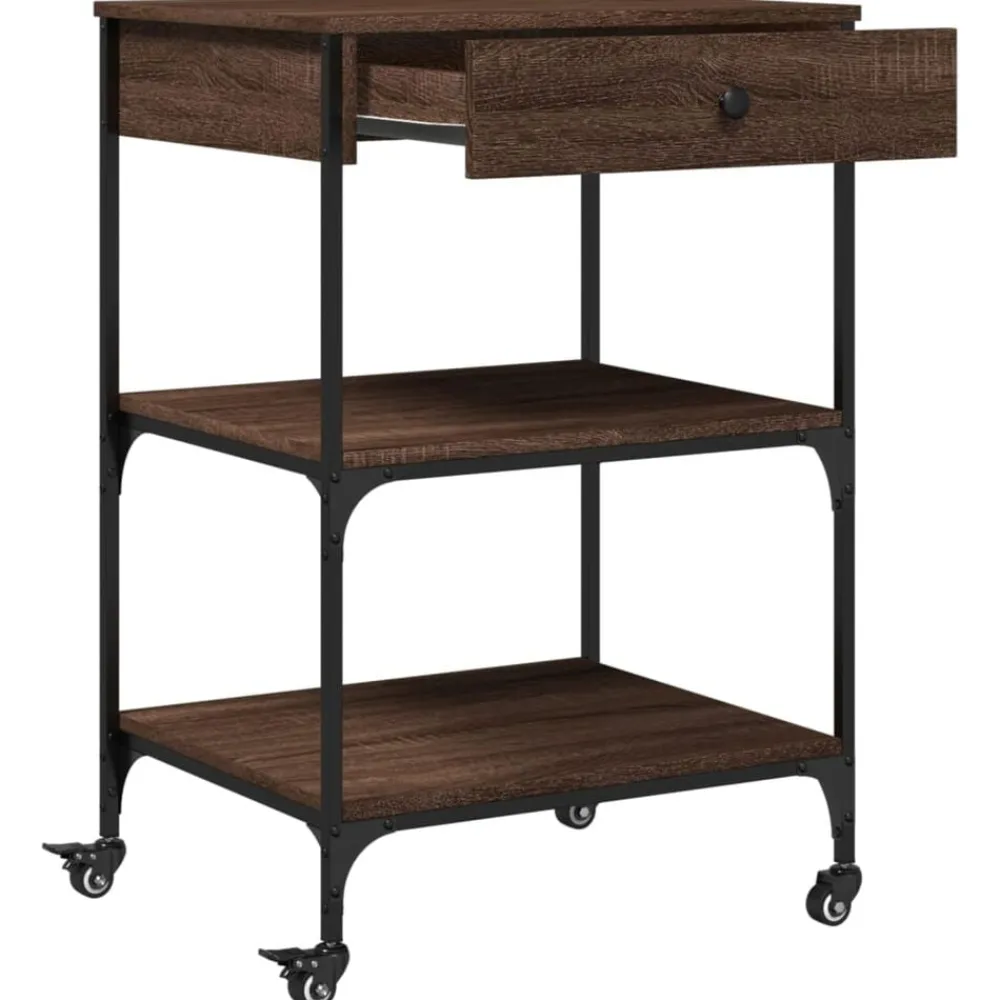 vidaXL Carros E Islas-Carrito de cocina madera ingeniería marrón roble 60x48x89,5 cm