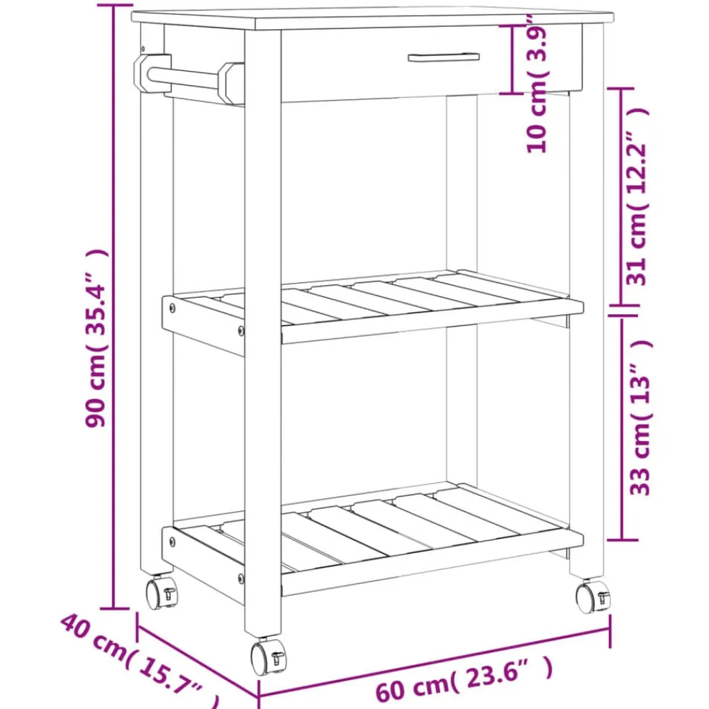 vidaXL Carrito de cocina MONZA madera maciza de pino 60x40x88,5 cm Gris Hot