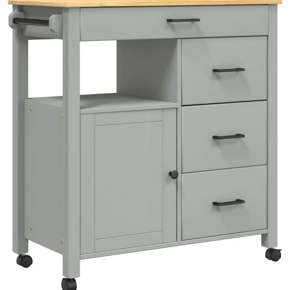 vidaXL Carrito de cocina MONZA madera maciza de pino 84x40x88,5 cm Gris Outlet