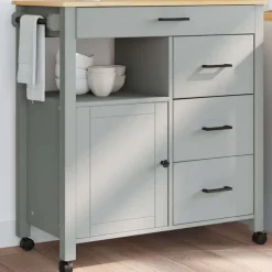 vidaXL Carrito de cocina MONZA madera maciza de pino 84x40x88,5 cm Gris Outlet
