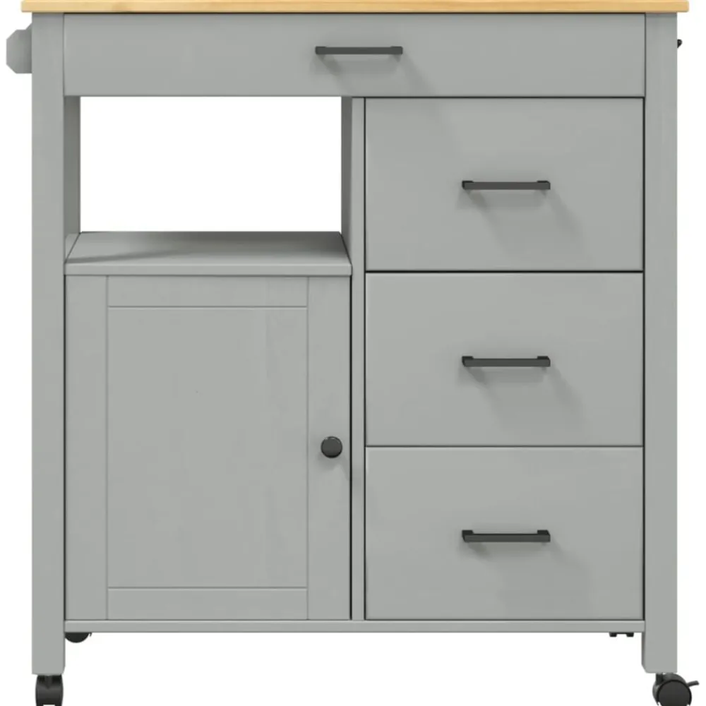 vidaXL Carrito de cocina MONZA madera maciza de pino 84x40x88,5 cm Gris Outlet