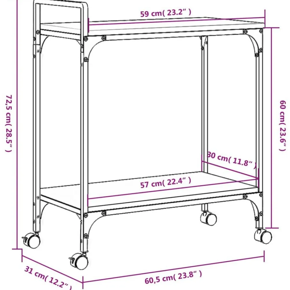 vidaXL Carrito de cocina madera ingeniería marrón roble 60,5x31x72,5cm Marrón roble Discount