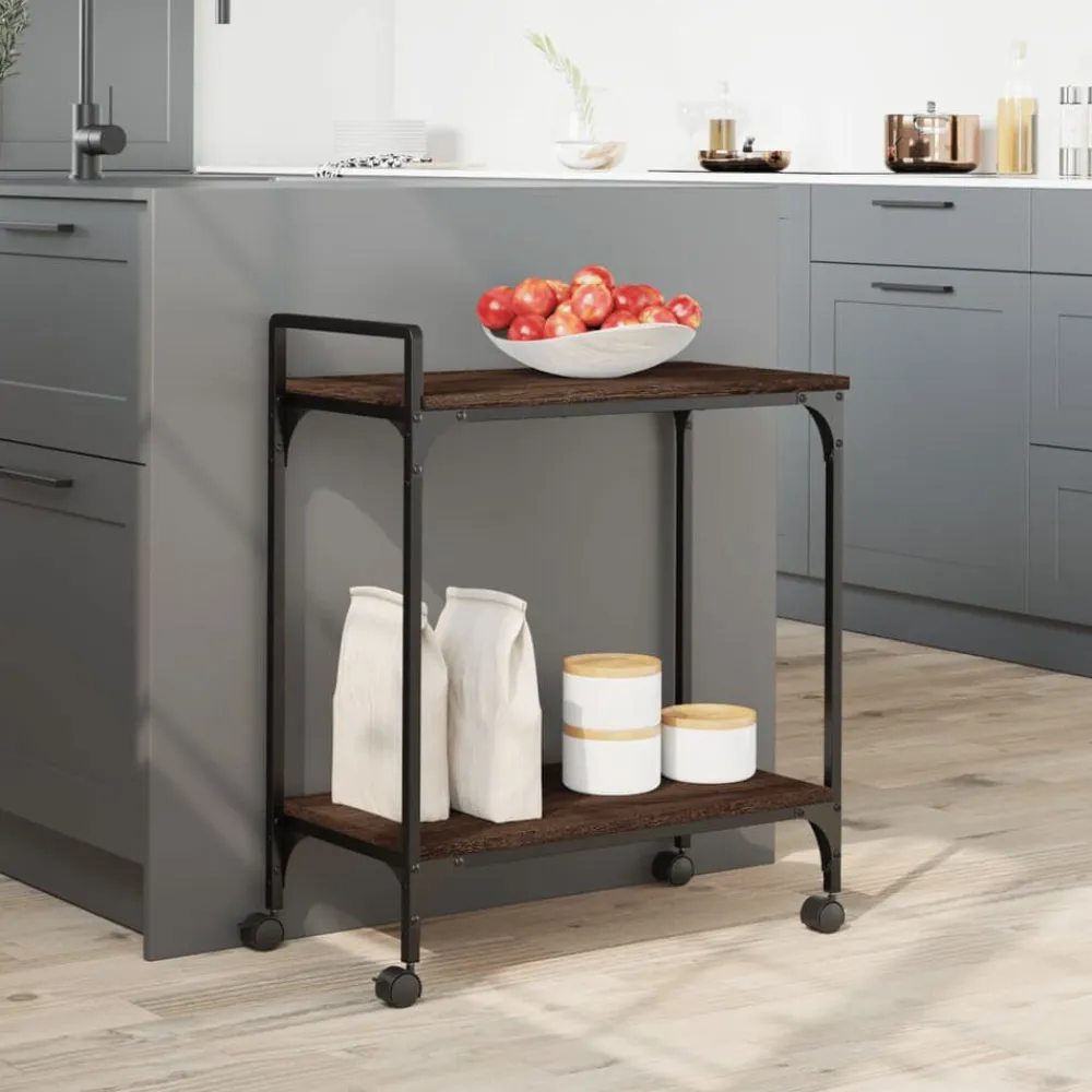 vidaXL Carrito de cocina madera ingeniería marrón roble 60,5x31x72,5cm Marrón roble Discount