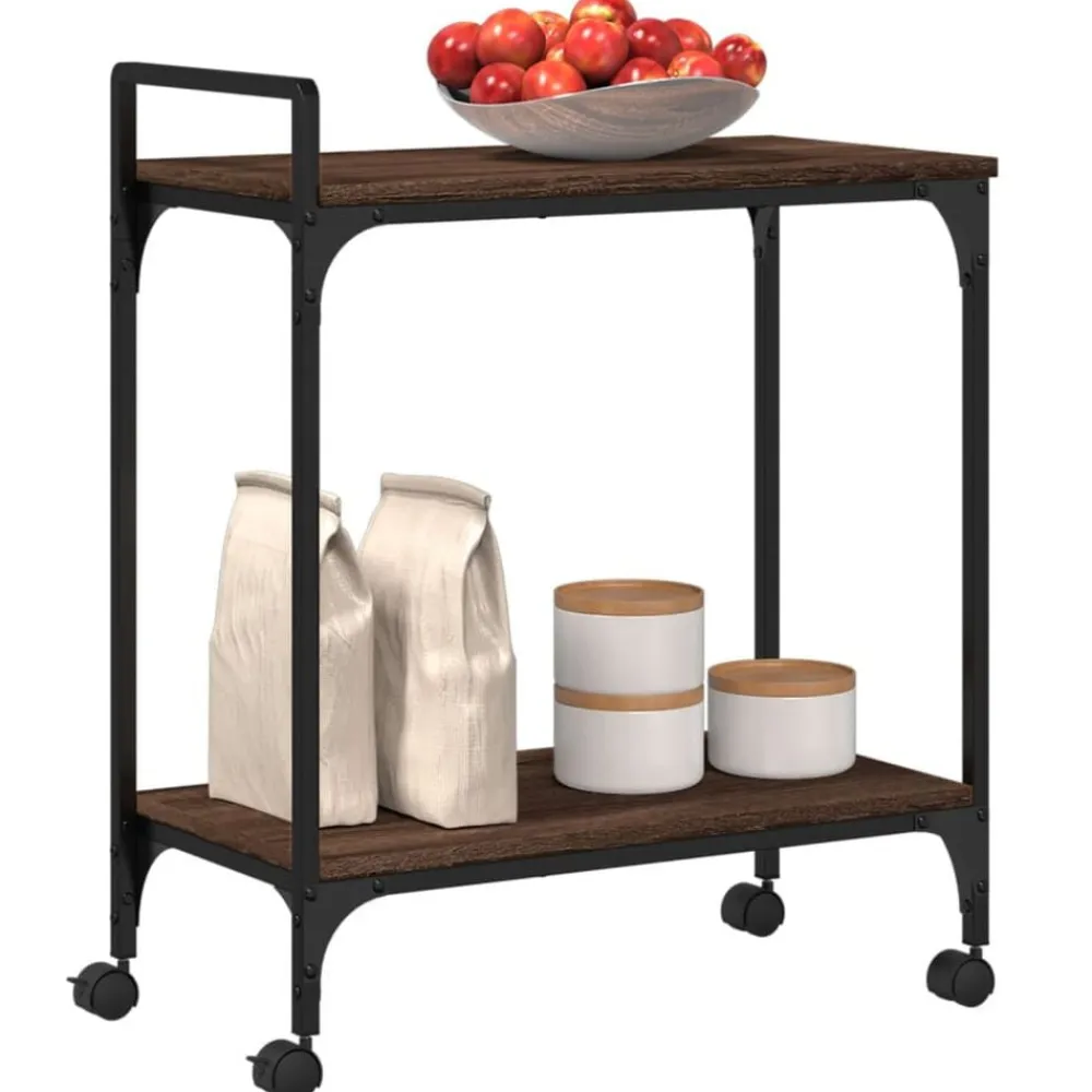 vidaXL Carrito de cocina madera ingeniería marrón roble 60,5x31x72,5cm Marrón roble Discount
