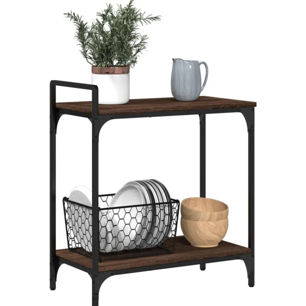 vidaXL Carrito de cocina madera ingeniería marrón roble 60,5x31x72,5cm Marrón roble Discount