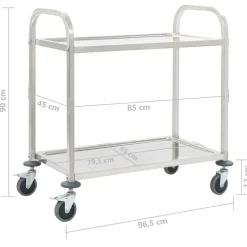 vidaXL Carrito de cocina de 2 alturas acero inoxidable 96,5x55x90 cm Outlet
