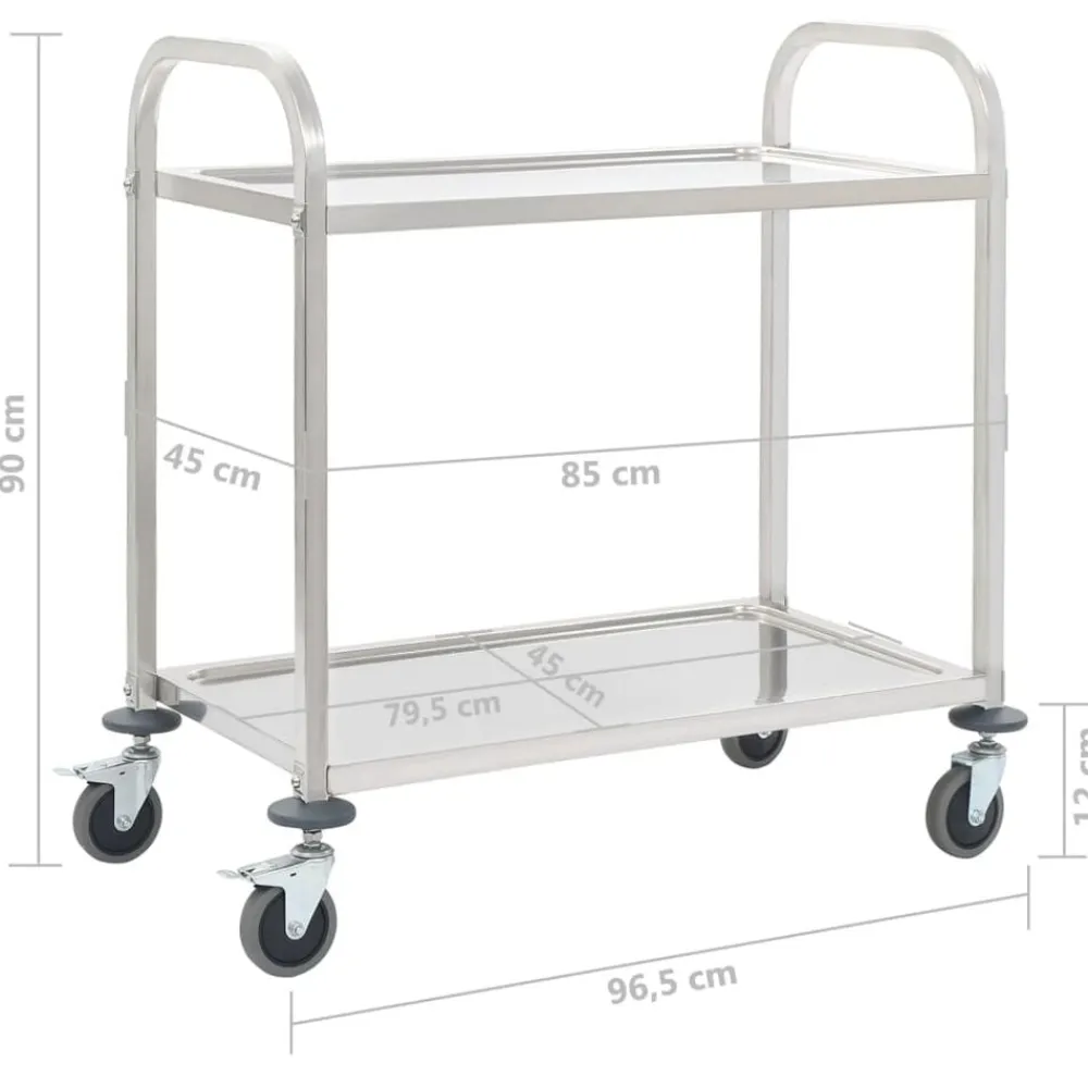 vidaXL Carrito de cocina de 2 alturas acero inoxidable 96,5x55x90 cm Outlet