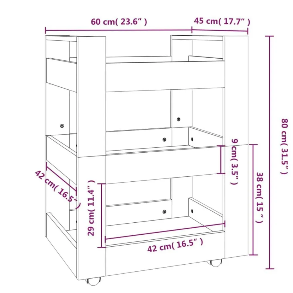 vidaXL Carros E Islas-Carrito de cocina madera contrachapada 60x45x80 cm
