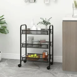 vidaXL Carrito de cocina 3 niveles hierro 46x26x64 cm Negro Online