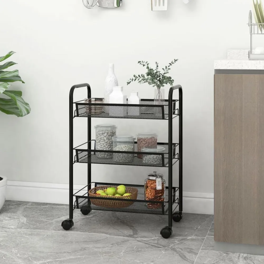 vidaXL Carrito de cocina 3 niveles hierro 46x26x64 cm Negro Online