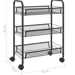 vidaXL Carrito de cocina 3 niveles hierro 46x26x64 cm Negro Online