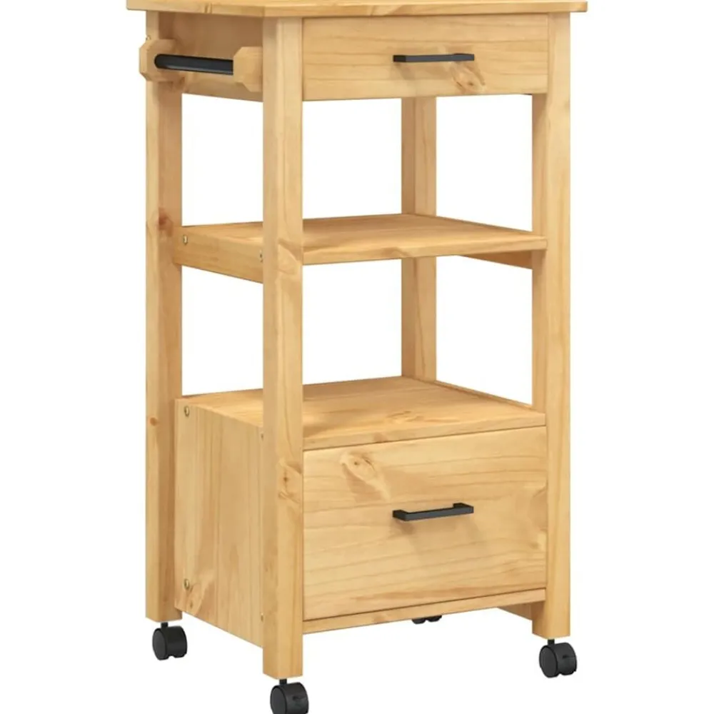 vidaXL Carrito de cocina MONZA madera maciza de pino 48x40x88,5 cm Marrón