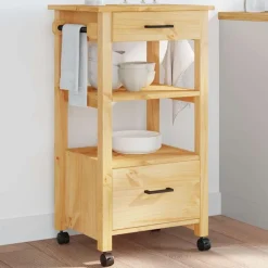 vidaXL Carrito de cocina MONZA madera maciza de pino 48x40x88,5 cm Marr&oacute;n