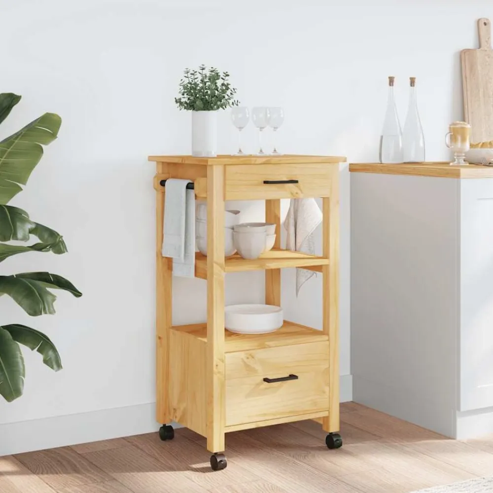 vidaXL Carrito de cocina MONZA madera maciza de pino 48x40x88,5 cm Marrón