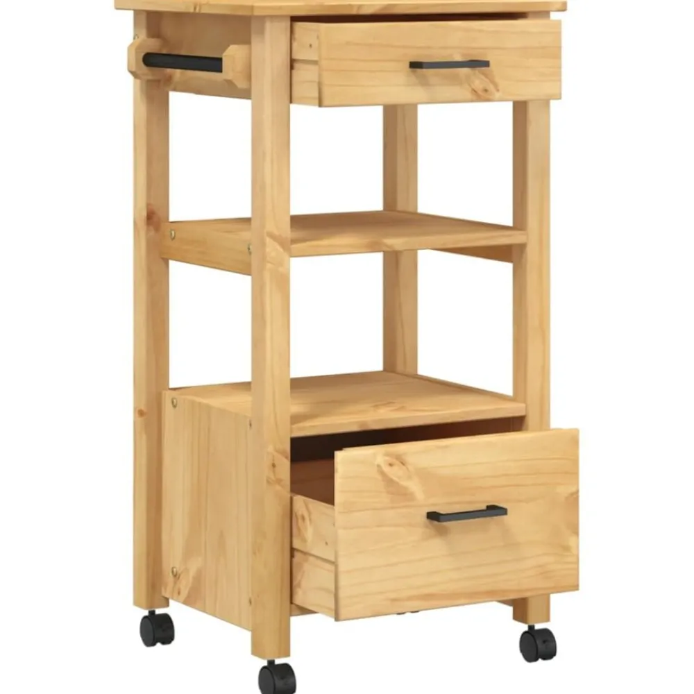 vidaXL Carrito de cocina MONZA madera maciza de pino 48x40x88,5 cm Marrón