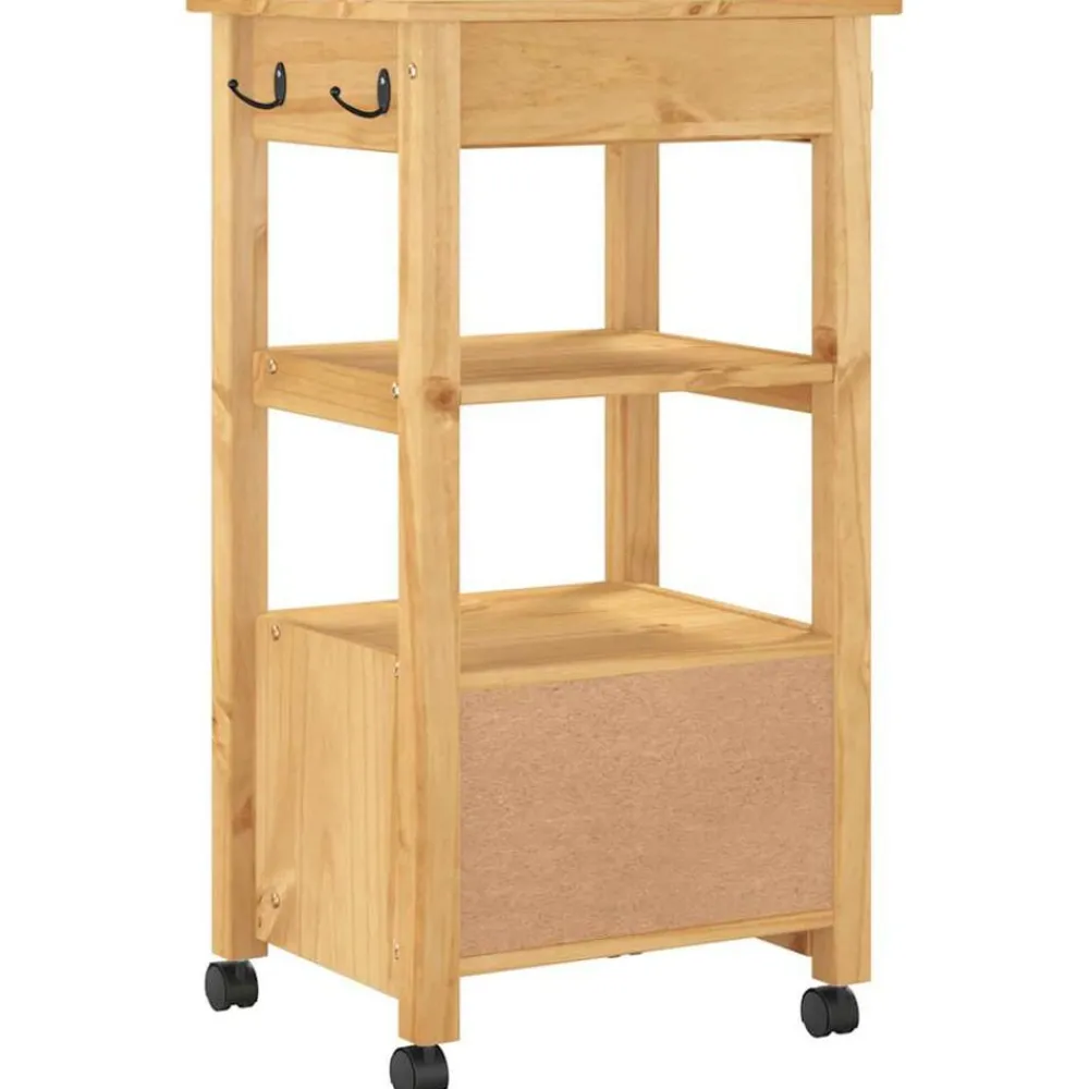 vidaXL Carrito de cocina MONZA madera maciza de pino 48x40x88,5 cm Marrón